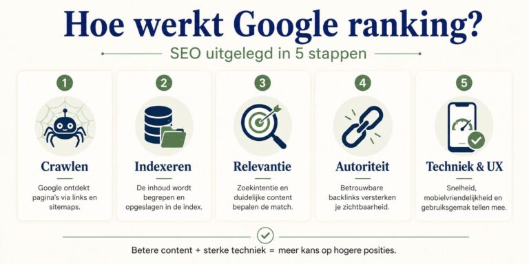 Home Visuele weergave van Google ranking en SEO-factoren die bepalen welke pagina's bovenaan zoekresultaten verschijnen